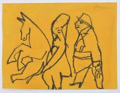 Il coniuge e il cavallo - Disegno di Mino Maccari - Anni '70