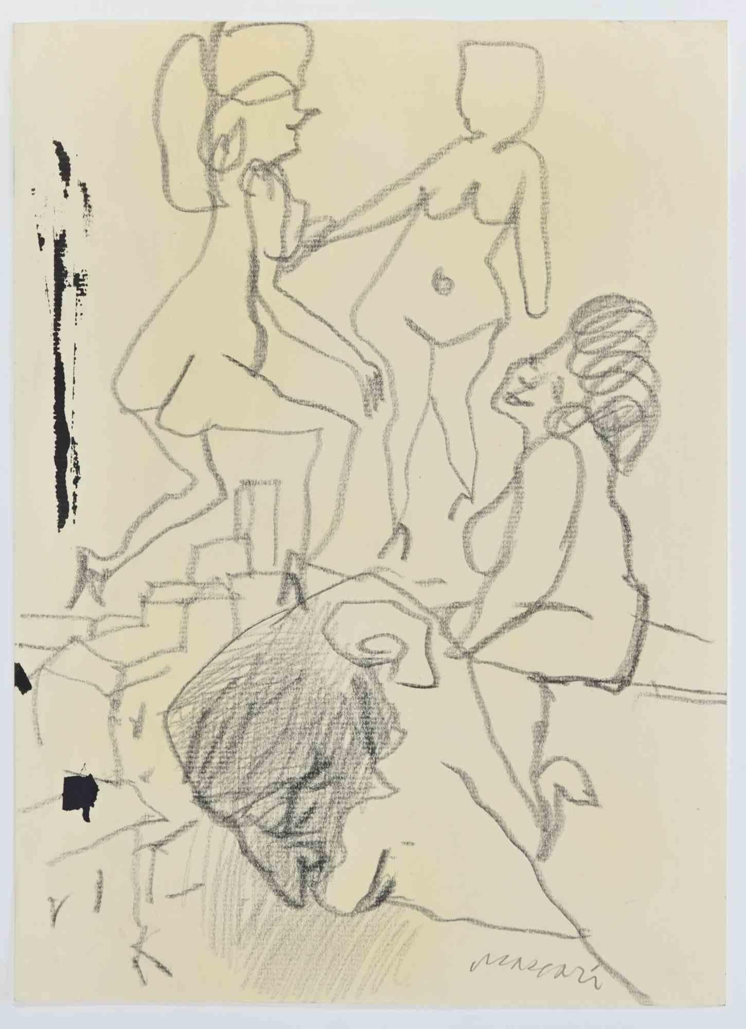 Erotic Scene  - Drawing by Mino Maccari - 1945