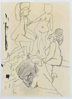 Erotische Szene  Zeichnung von Mino Maccari – 1945