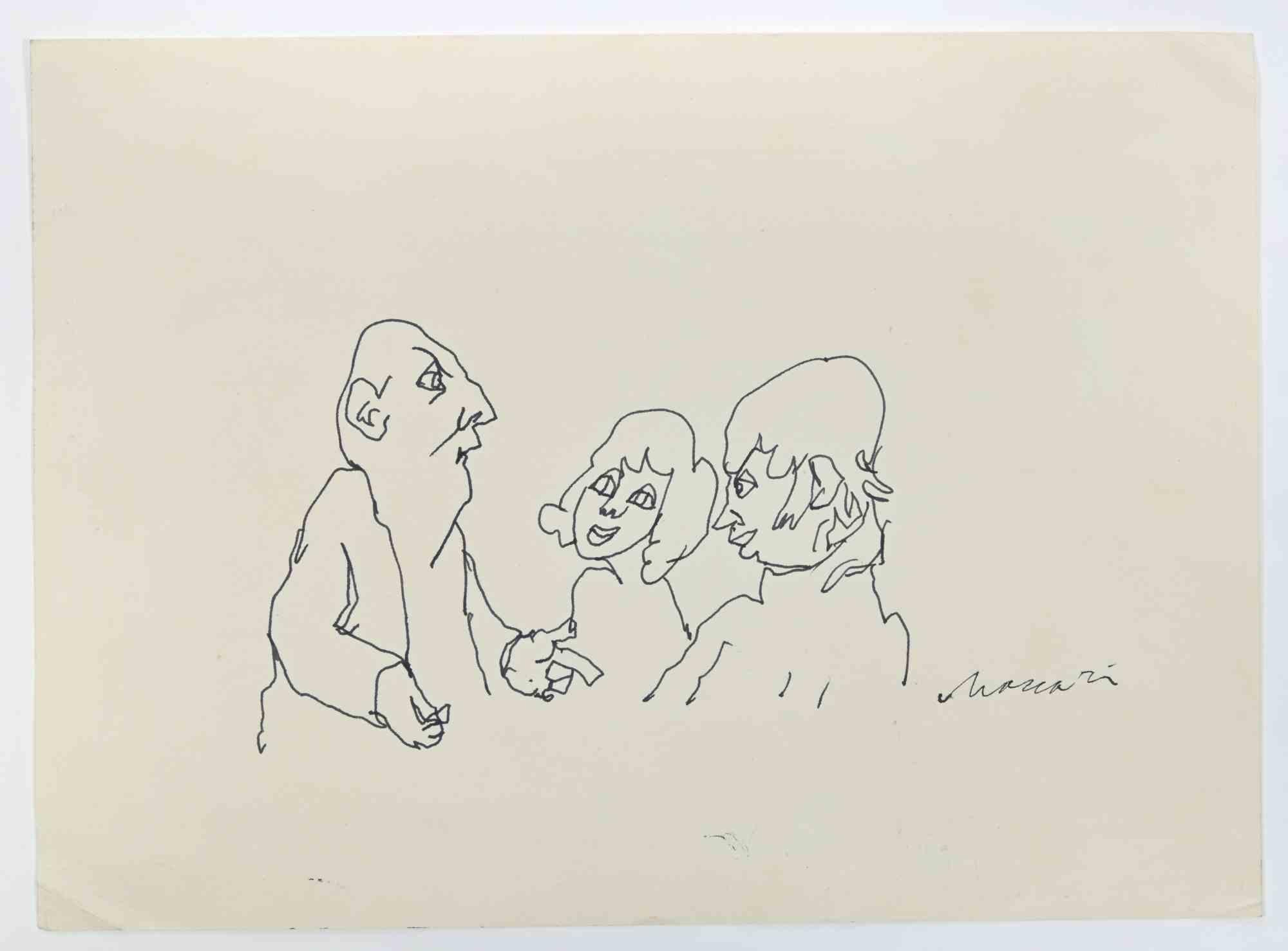 Figuren – Zeichnung von Mino Maccari – 1970er Jahre