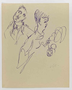 The Couple - Drawing de Mino Maccari - années 1940