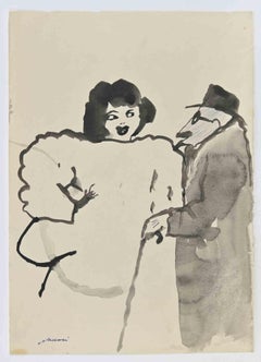 The Couple - Drawing de Mino Maccari - années 1960
