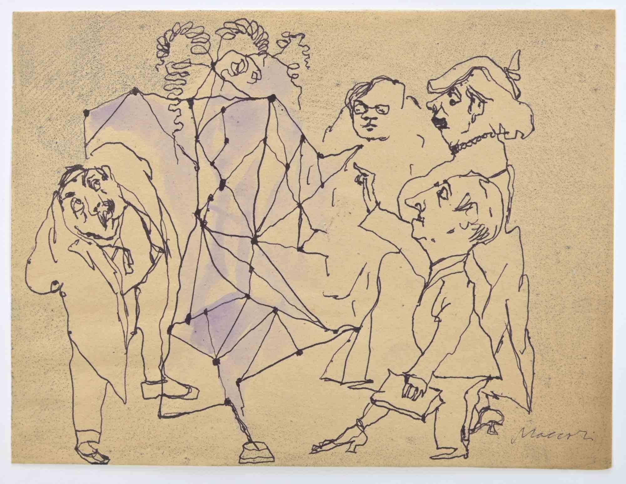 The Puzzling Show is a Pen Drawing realized by Mino Maccari  (1924-1989) in the 1960s.

Hand-signed in the lower margin.

Good condition.

Mino Maccari (Siena, 1924-Rome, June 16, 1989) was an Italian writer, painter, engraver and journalist, winner