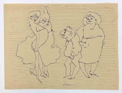 Vintage Flirtatious Women - Drawing by Mino Maccari - 1960s