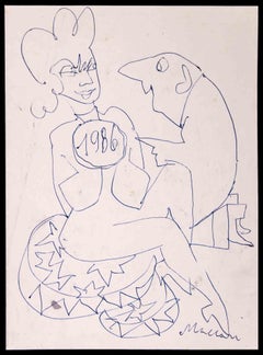 Greeting - Drawing de Mino Maccari - Années 1960