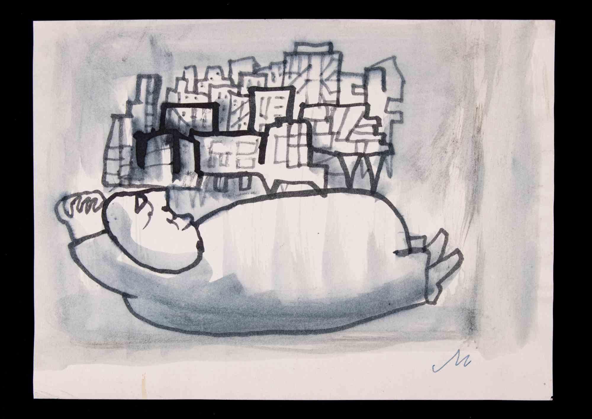Builder  is a Watercolor Drawing realized by Mino Maccari  (1924-1989) in 1960s.

Monogrammed on the lower margin.

Good condition on a little paper.

Mino Maccari (Siena, 1924-Rome, June 16, 1989) was an Italian writer, painter, engraver and