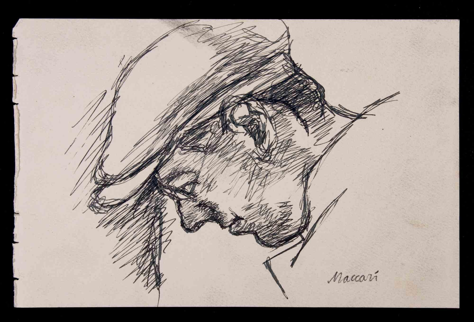 Porträt – Zeichnung von Mino Maccari – 1928