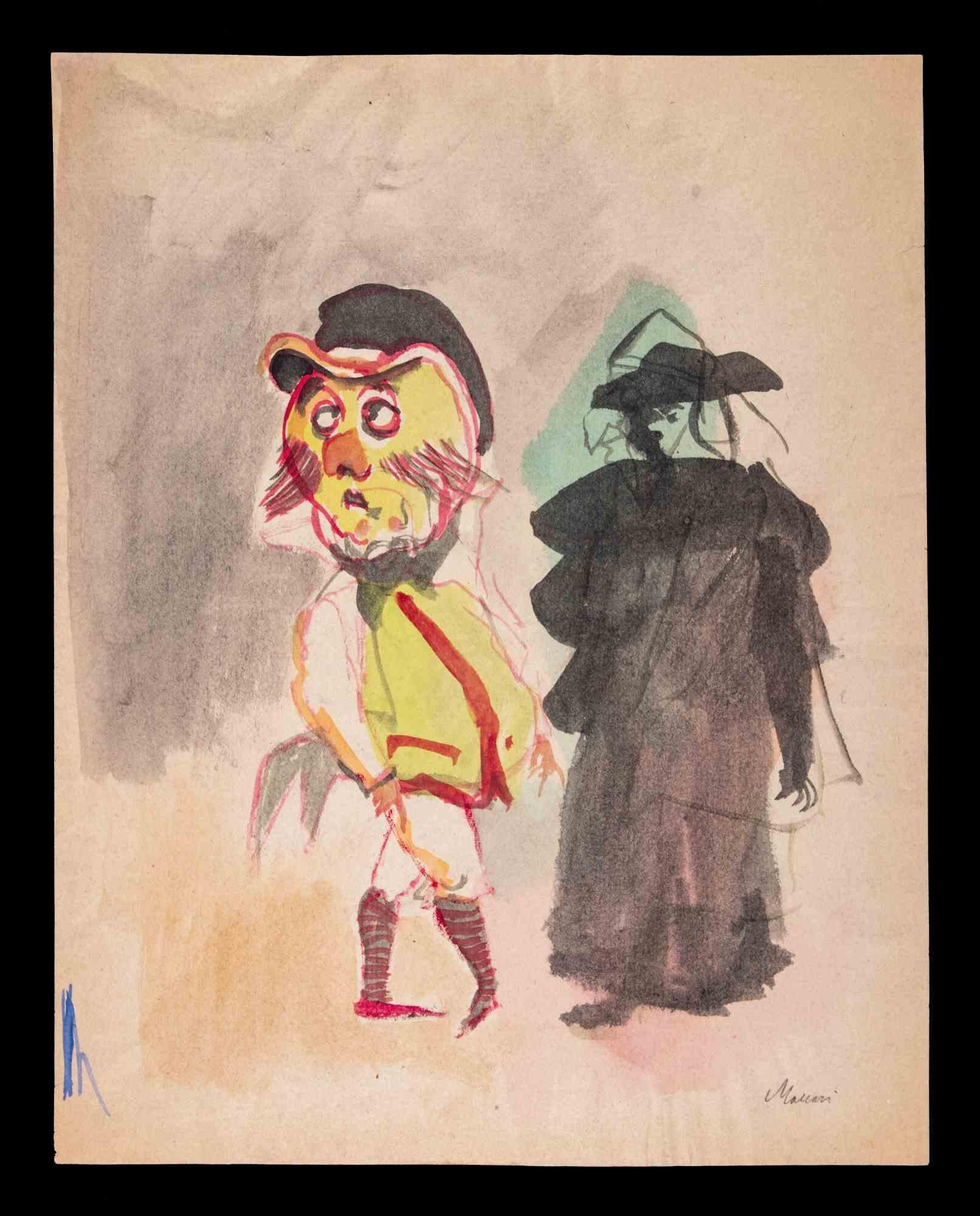 Maggio Fiorentino is a Watercolor Drawing realized by Mino Maccari  (1924-1989) in 1940s.

Hand-signed on the lower margin.

Good condition on a yellowed paper.

Mino Maccari (Siena, 1924-Rome, June 16, 1989) was an Italian writer, painter, engraver