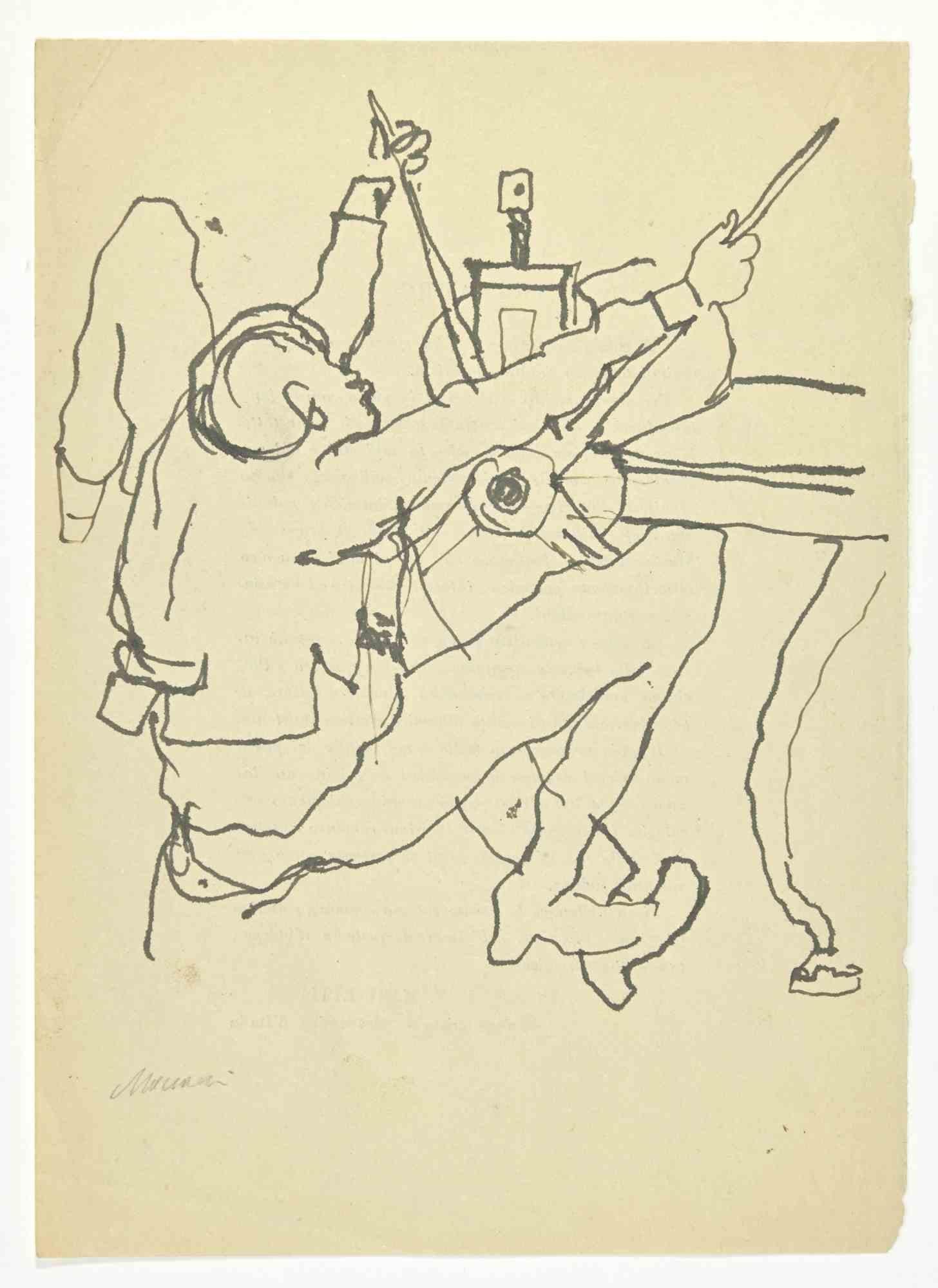 The Figure is a China ink Drawing realized by Mino Maccari  (1924-1989) in the 1950s.

Hand-signed on the lower.

Good conditions.

Mino Maccari (Siena, 1924-Rome, June 16, 1989) was an Italian writer, painter, engraver and journalist, winner of the