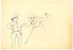 Vintage The Old and Soldier - Drawing by Mino Maccari - 1950s