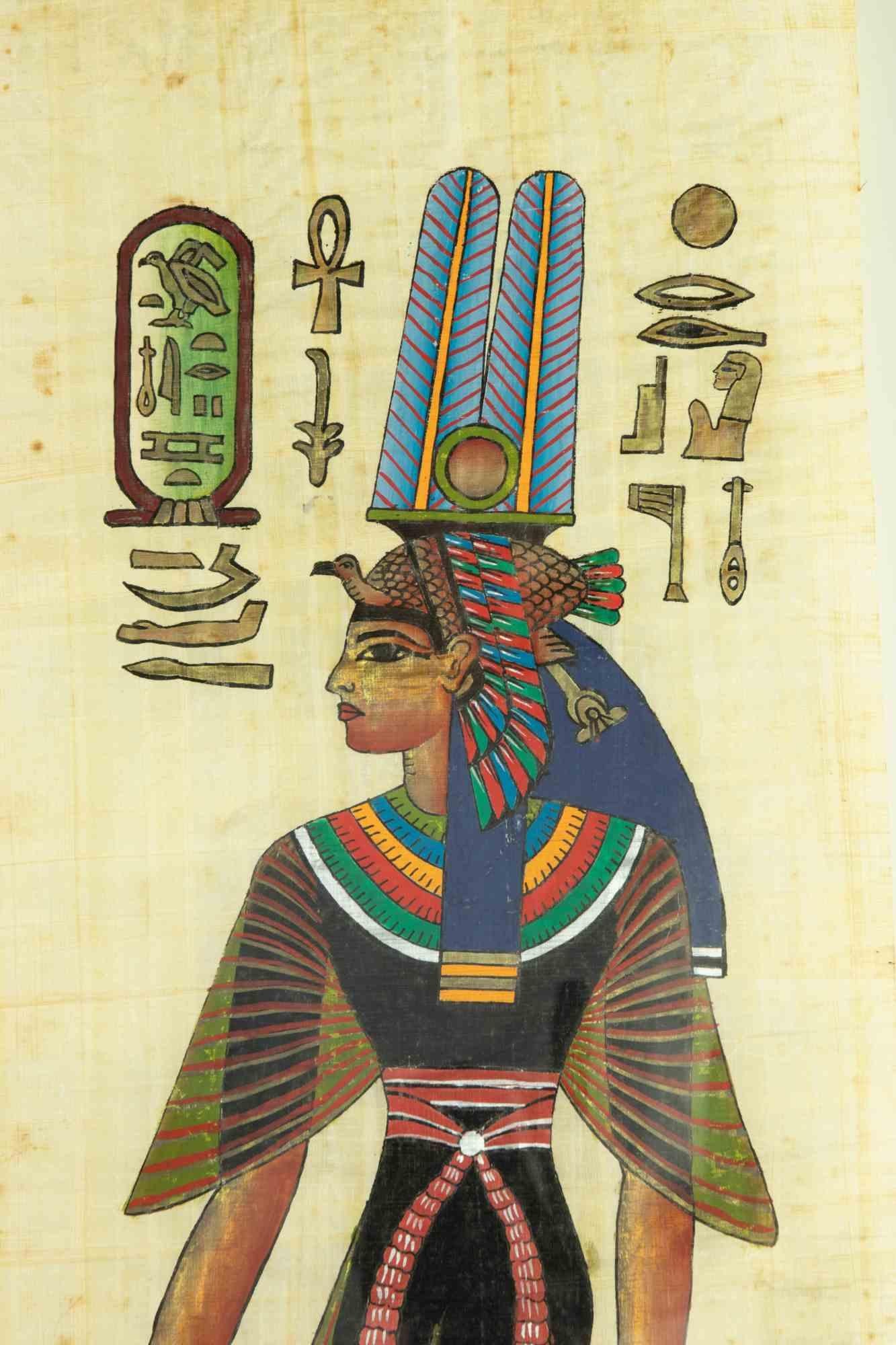 Egyptian Queen ist ein Kunstwerk, das Mitte des 20. Jahrhunderts von einem Unbekannten geschaffen wurde.

Tempera auf Papyrus.

77 x 51 cm ; 94 x 48 cm mit Rahmen.

Gute Bedingungen!