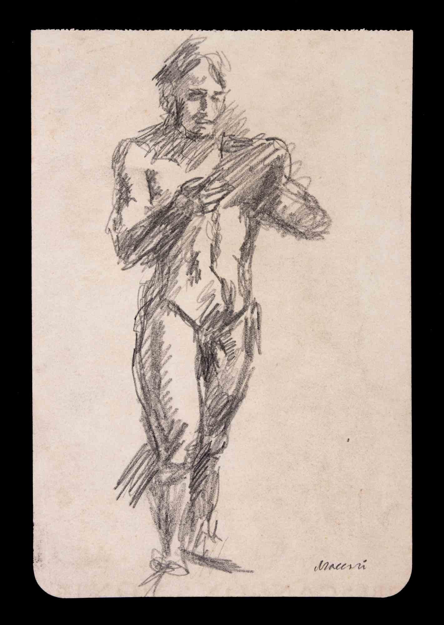 Reading Man is a Pencil Drawing realized by Mino Maccari  (1924-1989) in 1935.

Hand-signed on the lower margin.

Good condition on a little yellowed paper.

Mino Maccari (Siena, 1924-Rome, June 16, 1989) was an Italian writer, painter, engraver and