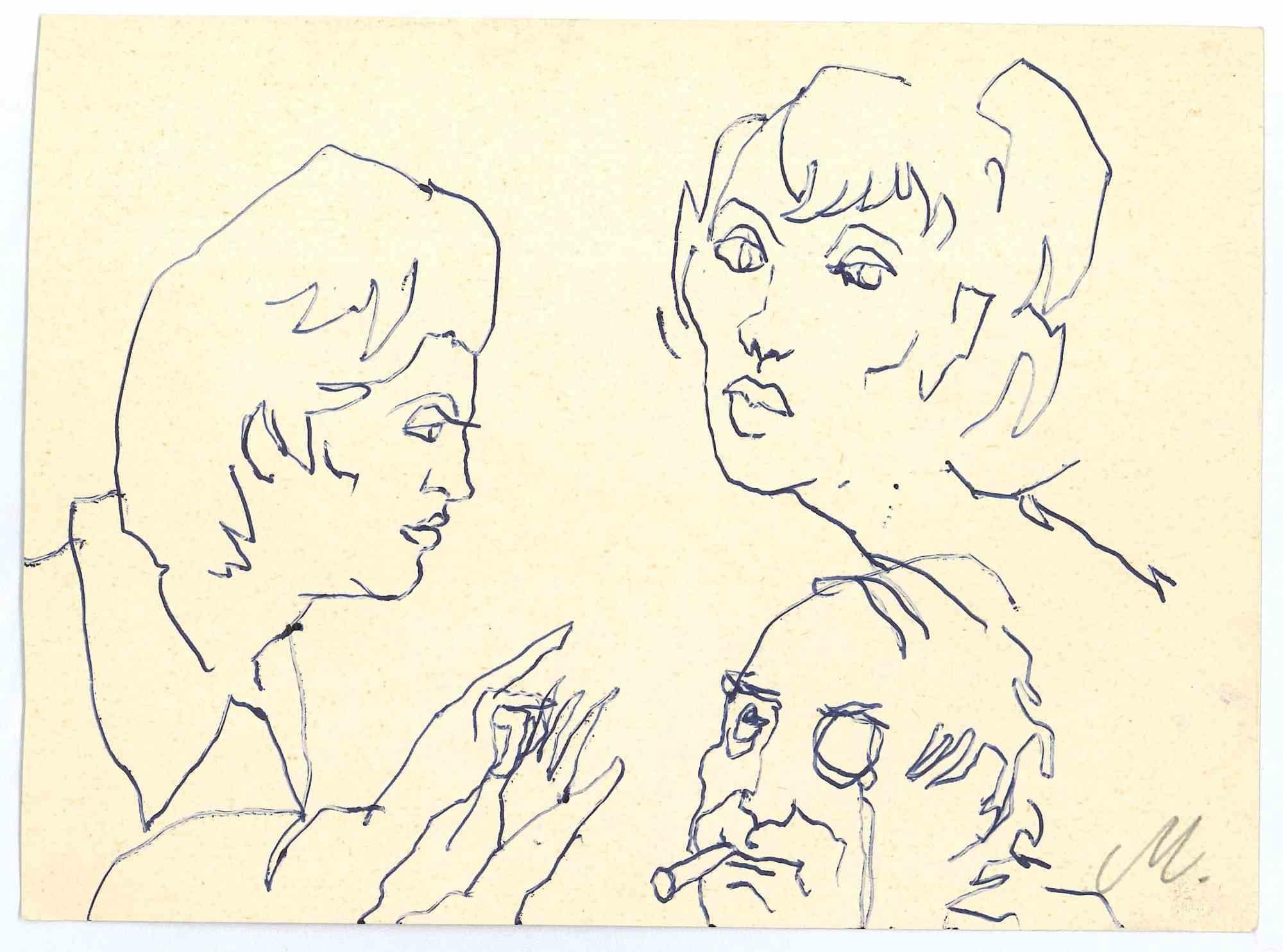 Ritratti è un disegno a penna realizzato da Mino Maccari  (1924-1989) negli anni '60.

Monogramma sulla parte inferiore.

Buone condizioni.

Mino Maccari (Siena, 1924-Roma, 16 giugno 1989) è stato uno scrittore, pittore, incisore e giornalista