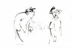 Lovers in Wind – Zeichnung von Mino Maccari – 1960er Jahre