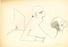 Ego and Shadow - Drawing de Mino Maccari - Années 1960