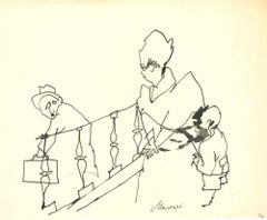 The Departure – Zeichnung von Mino Maccari – 1960er Jahre
