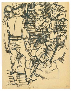 Vintage In the Bar - Drawing by Mino Maccari - 1945