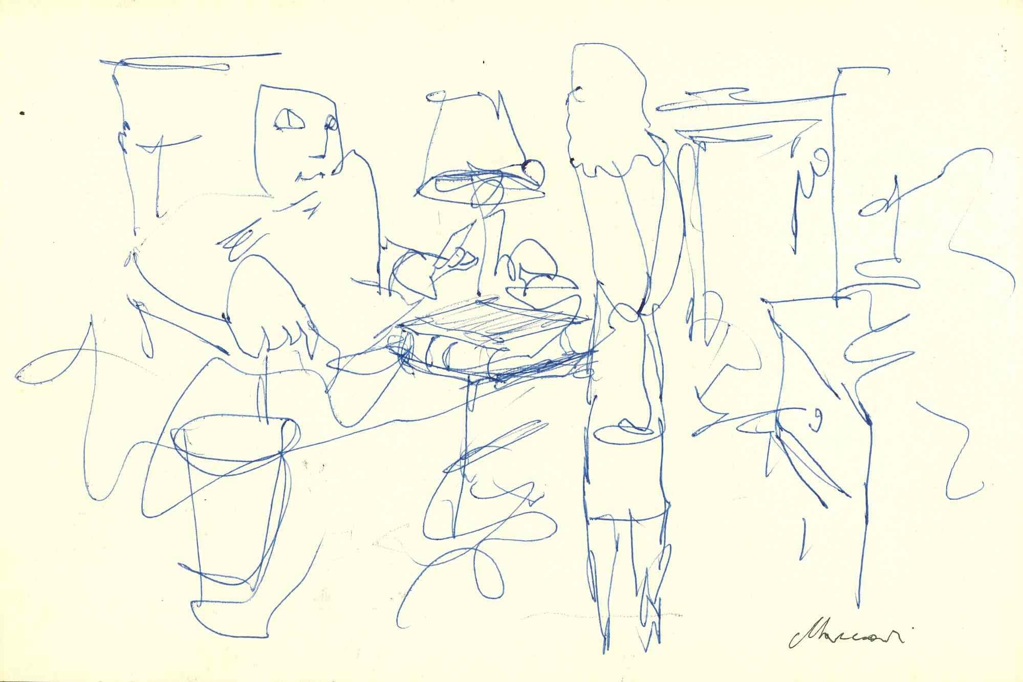 The Office is a pen Drawing realized by Mino Maccari  (1924-1989) in the 1950s.

Hand-signed on the lower margin.

Good condition.

Mino Maccari (Siena, 1924-Rome, June 16, 1989) was an Italian writer, painter, engraver and journalist, winner of the