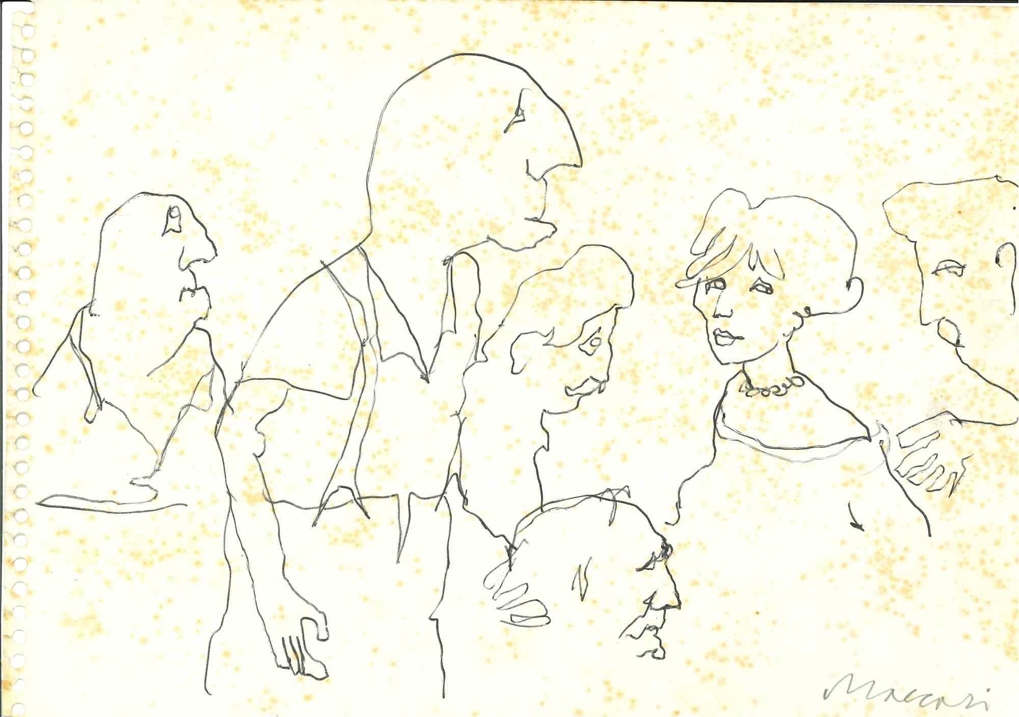 Family Reunion is a pen Drawing realized by Mino Maccari  (1924-1989) in the 1950s.

Hand-signed on the lower margin.

Good condition.

Mino Maccari (Siena, 1924-Rome, June 16, 1989) was an Italian writer, painter, engraver and journalist, winner of