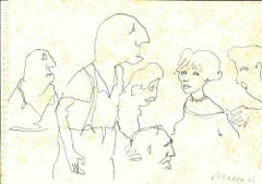 Vintage Family Reunion - Drawing by Mino Maccari - 1950s