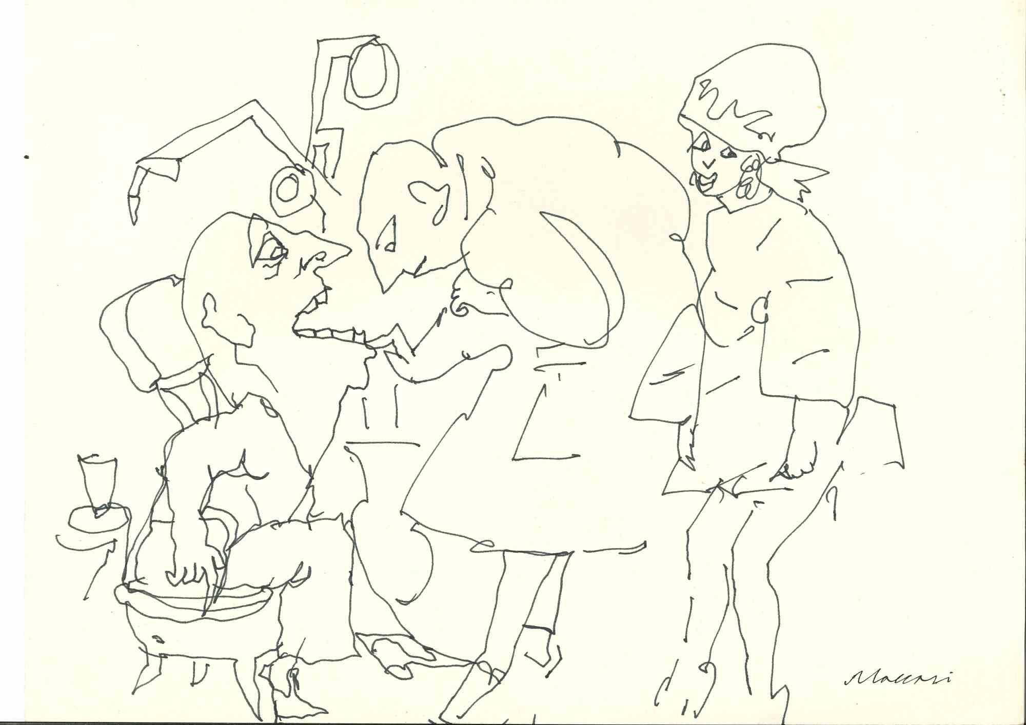 Dentistry is a pen Drawing realized by Mino Maccari  (1924-1989) in the 1950s.

Hand-signed on the lower margin.

Good condition.

Mino Maccari (Siena, 1924-Rome, June 16, 1989) was an Italian writer, painter, engraver and journalist, winner of the