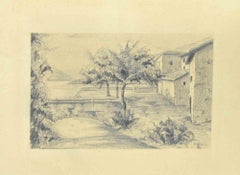 Landschaftslandschaft – Zeichnung von Augusto Monari – frühes 20. Jahrhundert