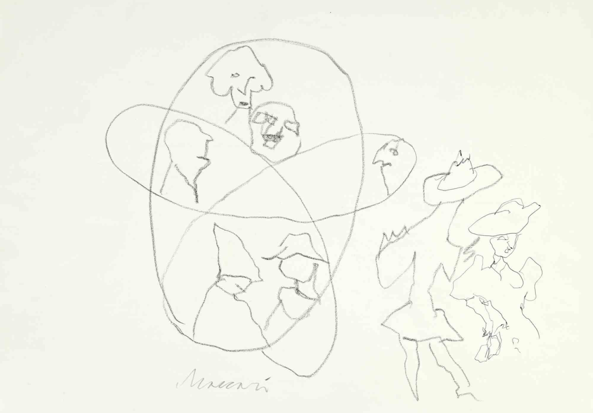 Atomic Dance is a Pencil Drawing realized by Mino Maccari  (1924-1989) in the 1960s.

Hand-signed on the lower.

Good condition.

Mino Maccari (Siena, 1924-Rome, June 16, 1989) was an Italian writer, painter, engraver and journalist, winner of the