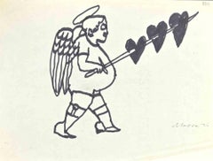 Vintage Angel of Hearts - Drawing by Mino Maccari - 1960s