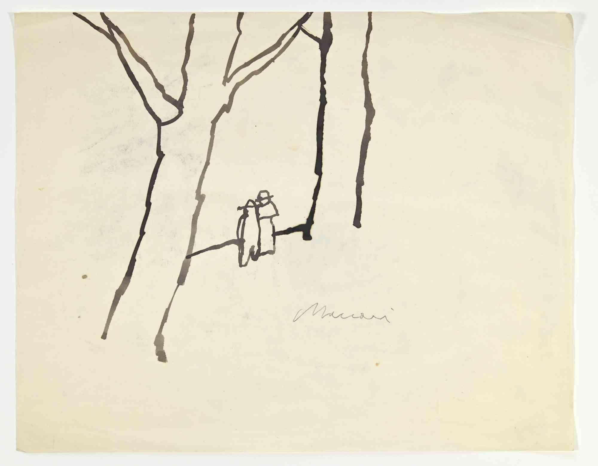 Into the Woods ist eine Aquarell-Zeichnung von Mino Maccari  (1924-1989) in den 1960er Jahren.

Handsigniert auf der Unterseite.

Guter Zustand mit leichten Stockflecken und Falten.

Mino Maccari (Siena, 1924-Rom, 16. Juni 1989) war ein
