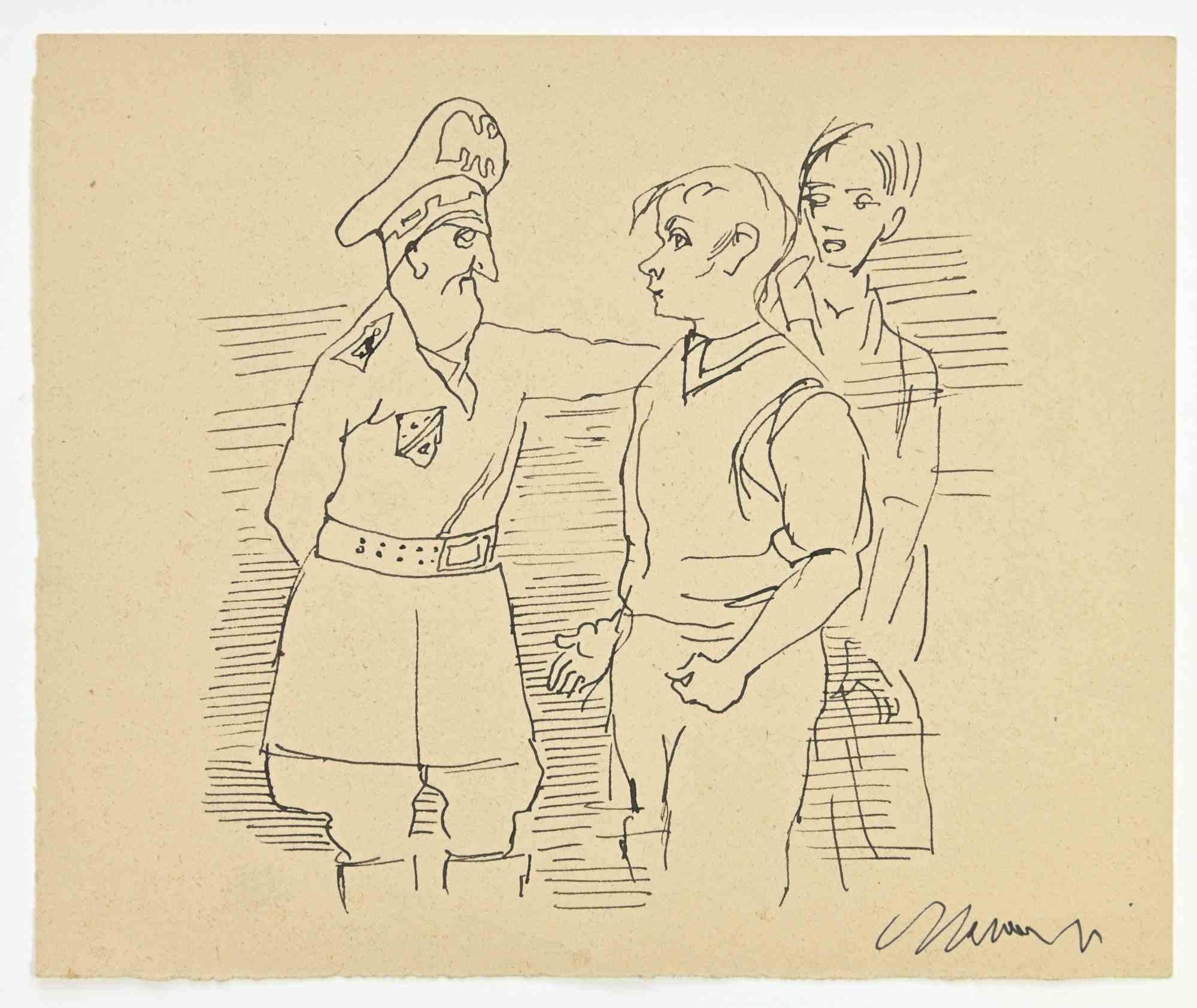 Police and Guys - Drawing de Mino Maccari - 1947