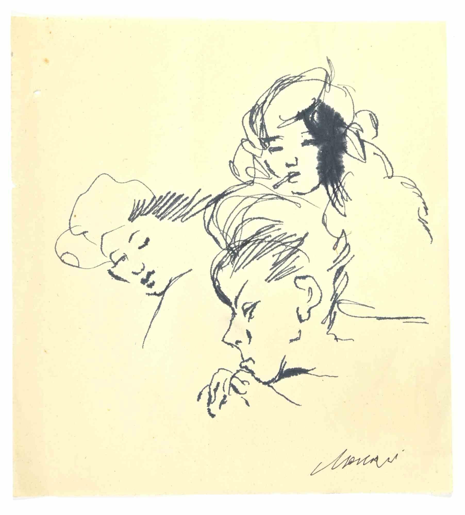 Portraits is a Pen Drawing realized by Mino Maccari  (1924-1989) in the 1950s.

Hand-signed on the lower.

Good conditions with small holes on the left and aged margins on the left.

Mino Maccari (Siena, 1924-Rome, June 16, 1989) was an Italian