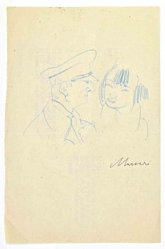 General and Girl - Drawing by Mino Maccari - 1947