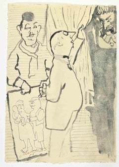 Le peintre - Dessin de Mino Maccari - 1956
