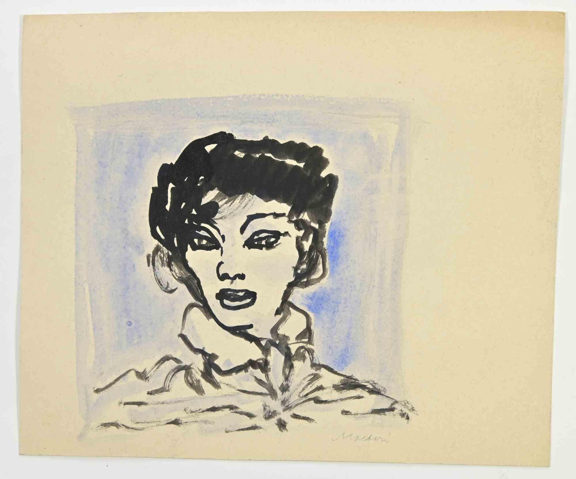 Le portrait - Dessin de Mino Maccari - Années 1960
