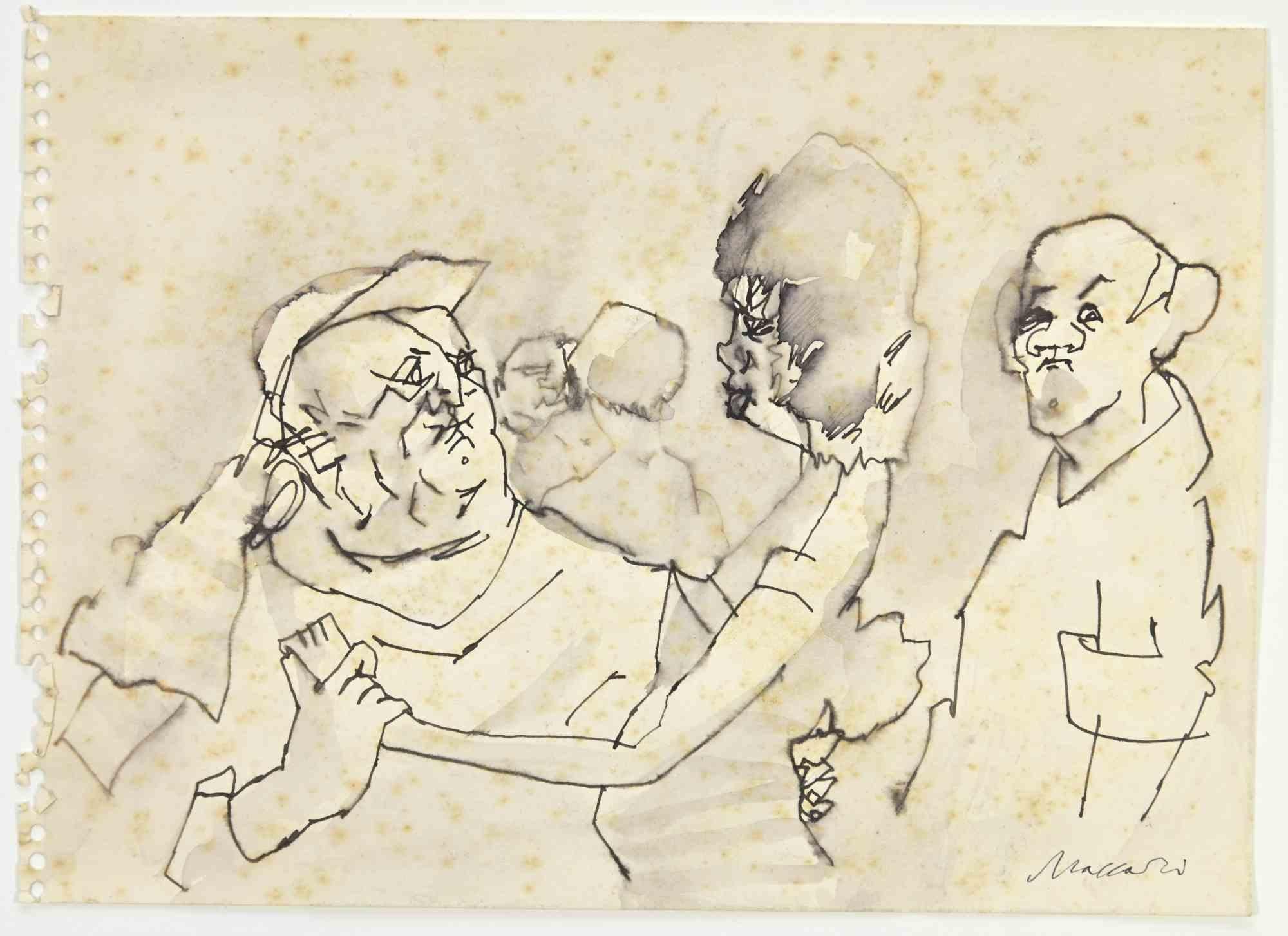 Figures is a Watercolour and Pen Drawing realized by Mino Maccari  (1924-1989) in the 1960s.

Hand-signed on the lower.

Good condition except for some foxing.

Mino Maccari (Siena, 1924-Rome, June 16, 1989) was an Italian writer, painter, engraver