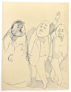 The Greeting - Drawing de Mino Maccari - Années 1960
