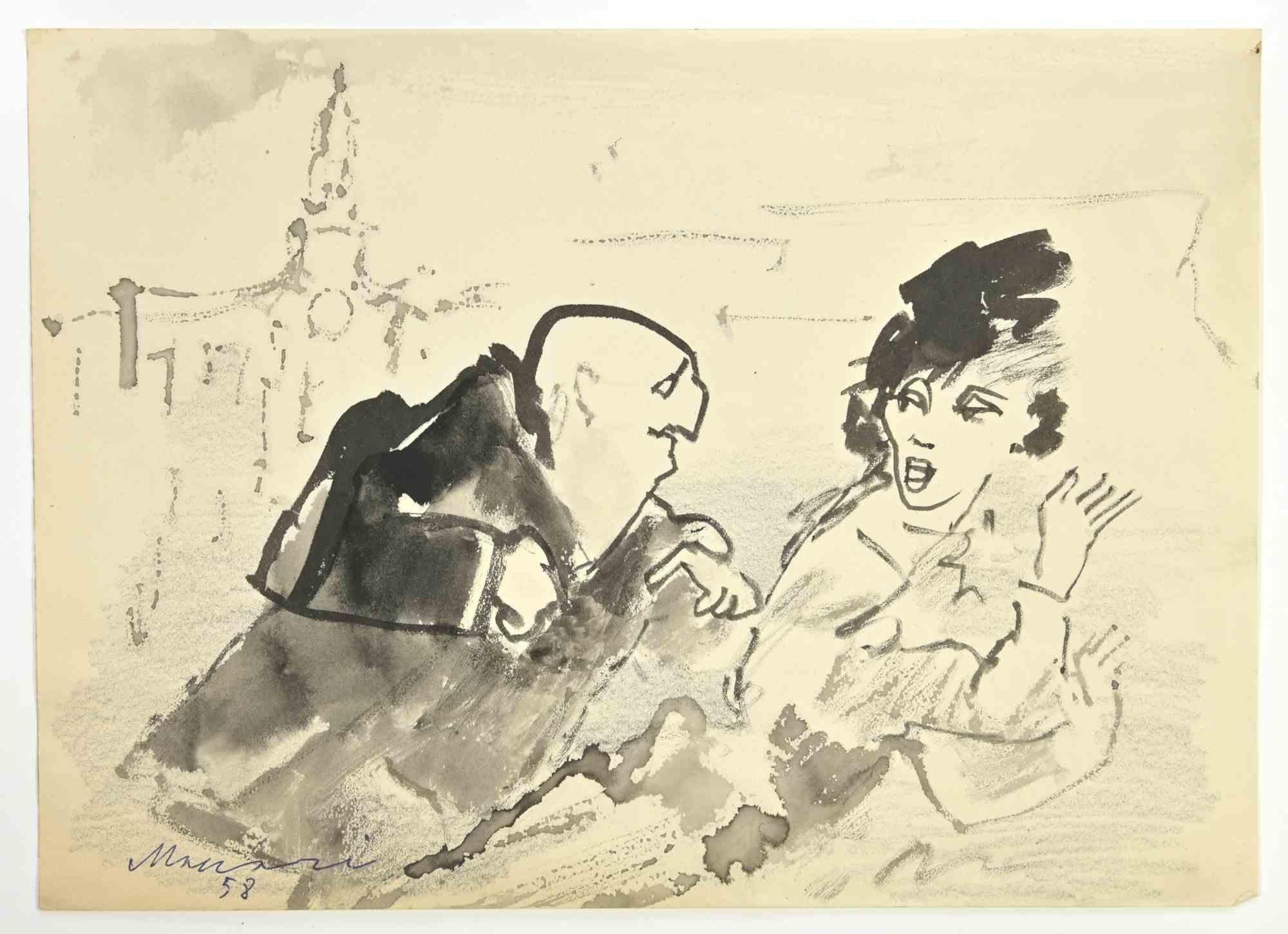 The Couple is a Watercolor Drawing realized by Mino Maccari  (1924-1989) in 1958.

Hand-signed on the lower.

Good conditions.

Mino Maccari (Siena, 1924-Rome, June 16, 1989) was an Italian writer, painter, engraver and journalist, winner of the