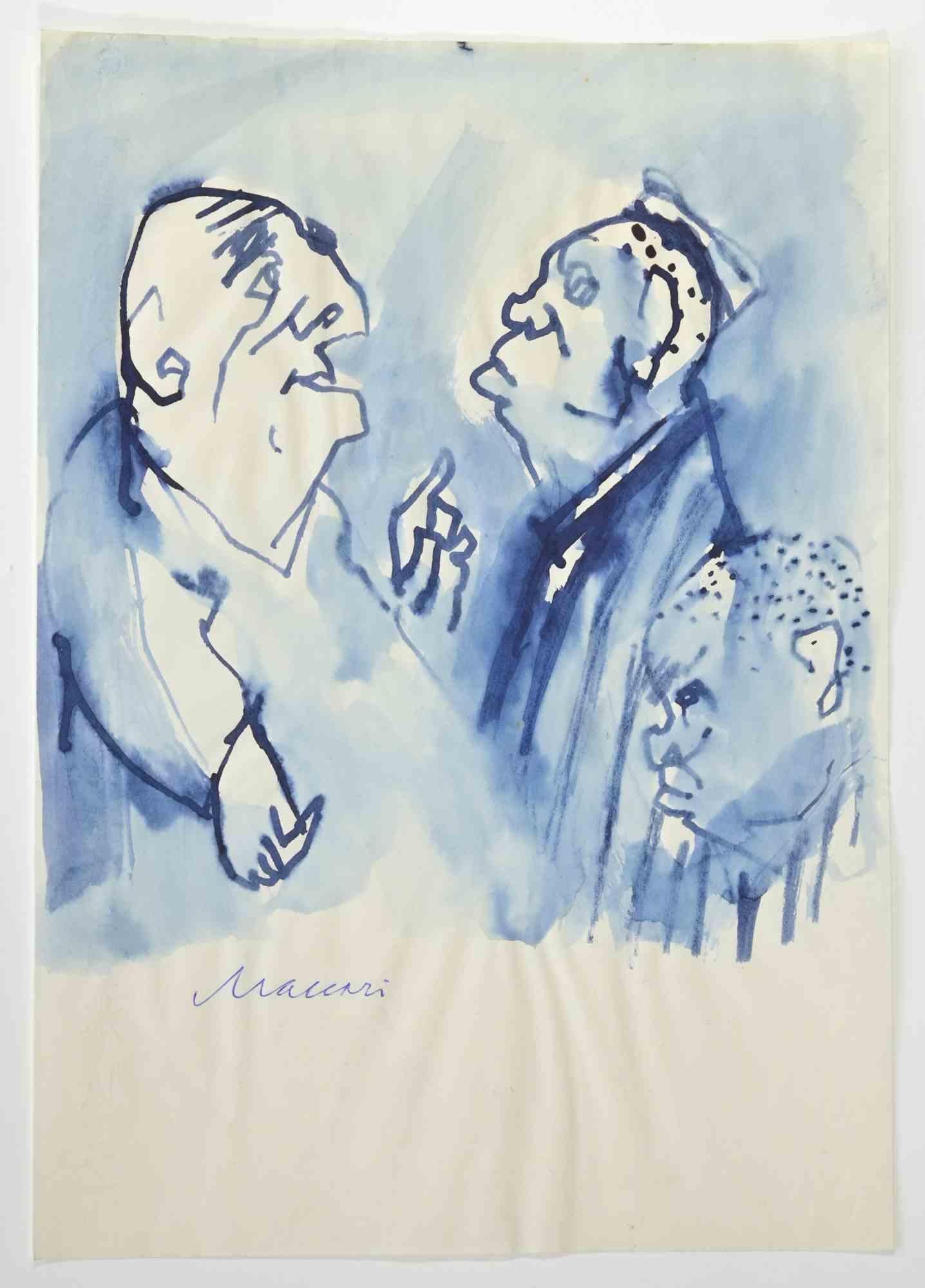 Figures is a watercolor Drawing realized by Mino Maccari  (1924-1989) in the 1965.

Hand-signed on the lower.

Good condition.

Mino Maccari (Siena, 1924-Rome, June 16, 1989) was an Italian writer, painter, engraver and journalist, winner of the