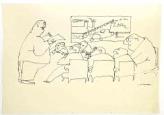Reading - Drawing by Mino Maccari - 1955