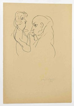 The Kiss - Drawing by Mino Maccari - 1945