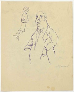 Vintage Figures - Drawing by Mino Maccari - 1960s