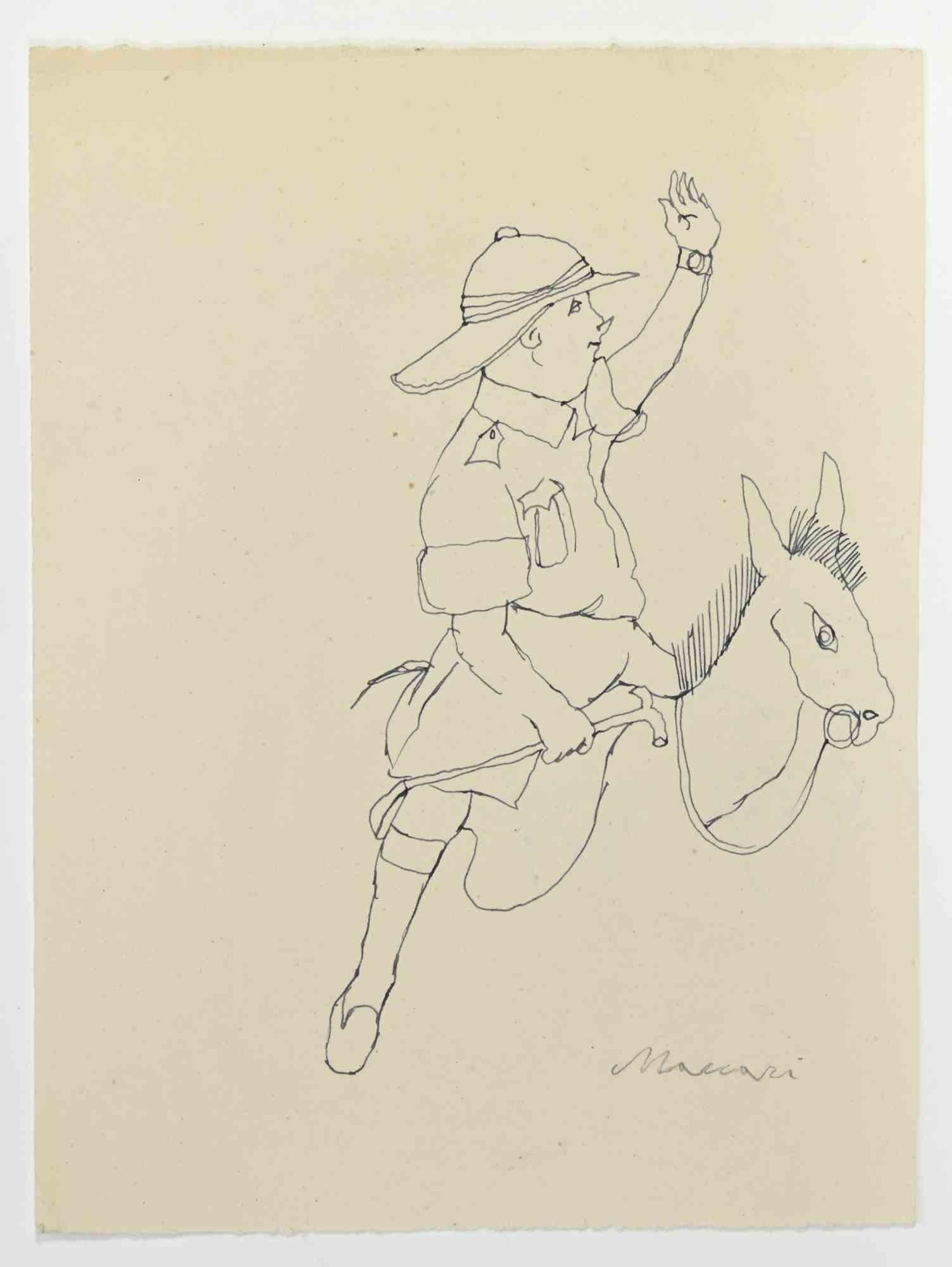 Horseman is a Pen Drawing realized by Mino Maccari  (1924-1989) in the 1960s.

Hand-signed on the lower.

Good condition.

Mino Maccari (Siena, 1924-Rome, June 16, 1989) was an Italian writer, painter, engraver and journalist, winner of the