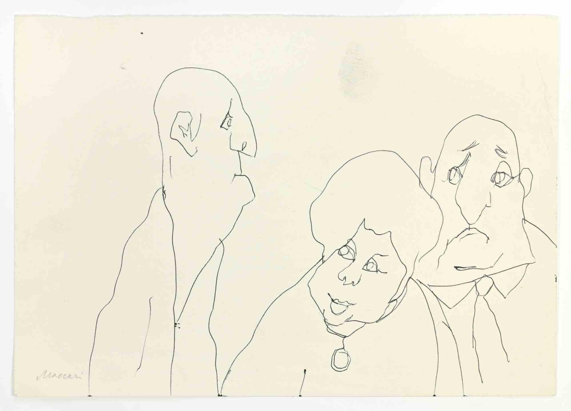 Figures is a Pen Drawing realized by Mino Maccari  (1924-1989) in the 1960s.

Hand-signed on the lower.

Good condition with slight folding and foxing.

Mino Maccari (Siena, 1924-Rome, June 16, 1989) was an Italian writer, painter, engraver and