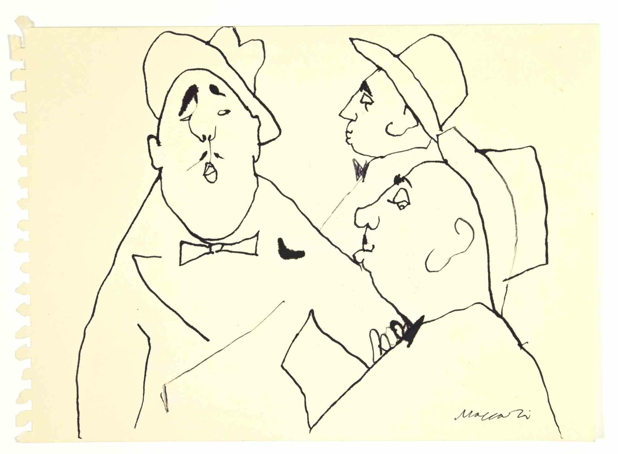 Figures with Hat is a China Ink Drawing realized by Mino Maccari  (1924-1989) in the 1960s.

Hand-signed on the lower.

Good condition.

Mino Maccari (Siena, 1924-Rome, June 16, 1989) was an Italian writer, painter, engraver and journalist, winner