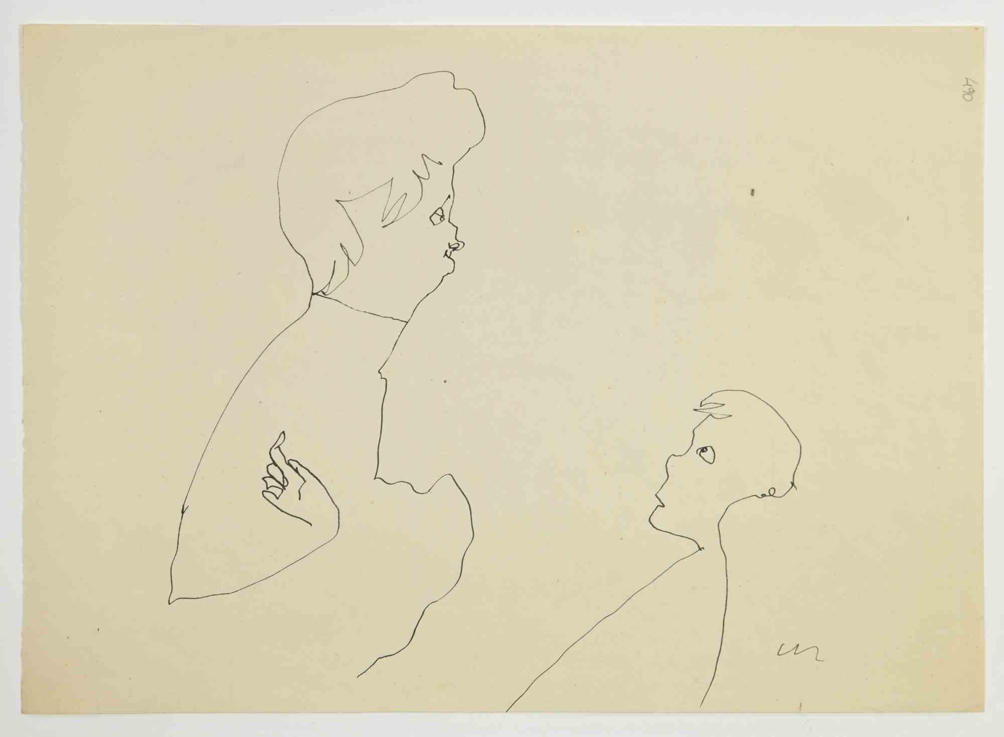 La madre e il ragazzo è un disegno a penna realizzato da Mino Maccari  (1924-1989) negli anni '60.

Monogramma sulla parte inferiore.

Buone condizioni.

Mino Maccari (Siena, 1924-Roma, 16 giugno 1989) è stato uno scrittore, pittore, incisore e