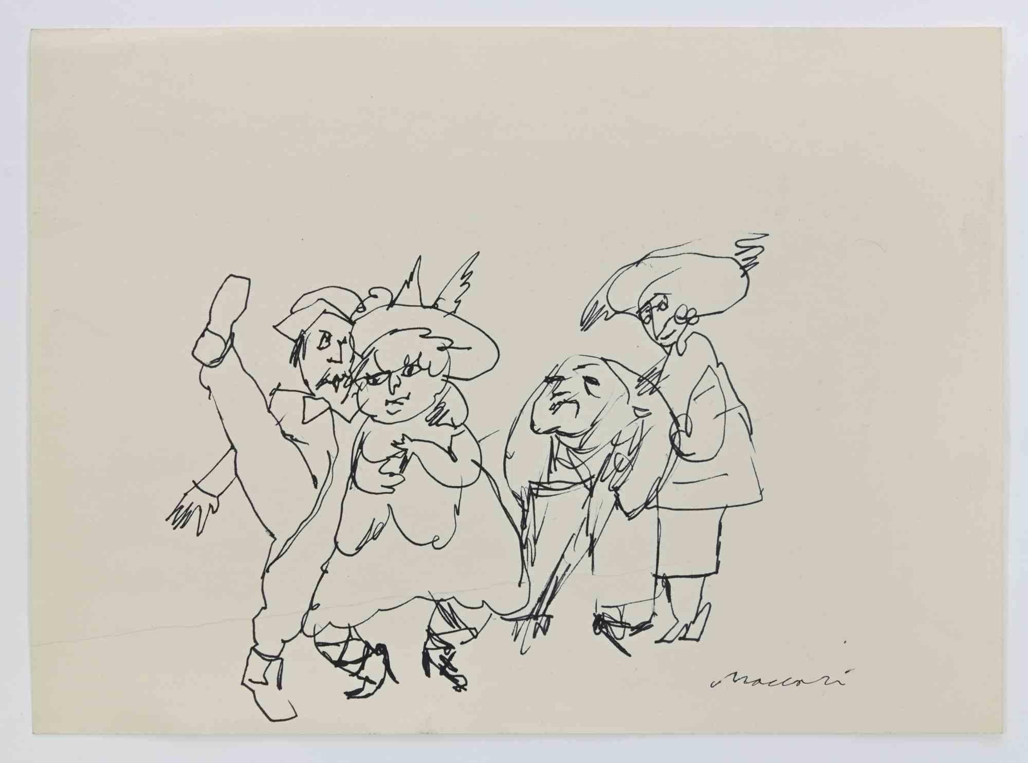 The Jolly Couples is a China Ink Drawing realized by Mino Maccari  (1924-1989) in the 1960s.

Hand-signed on the lower.

Good condition.

Mino Maccari (Siena, 1924-Rome, June 16, 1989) was an Italian writer, painter, engraver and journalist, winner