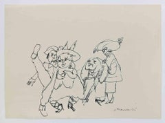 Vintage The Jolly Couples - Drawing by Mino Maccari - 1960s