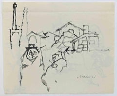 Vintage Landscape - Drawing by Mino Maccari - 1960s