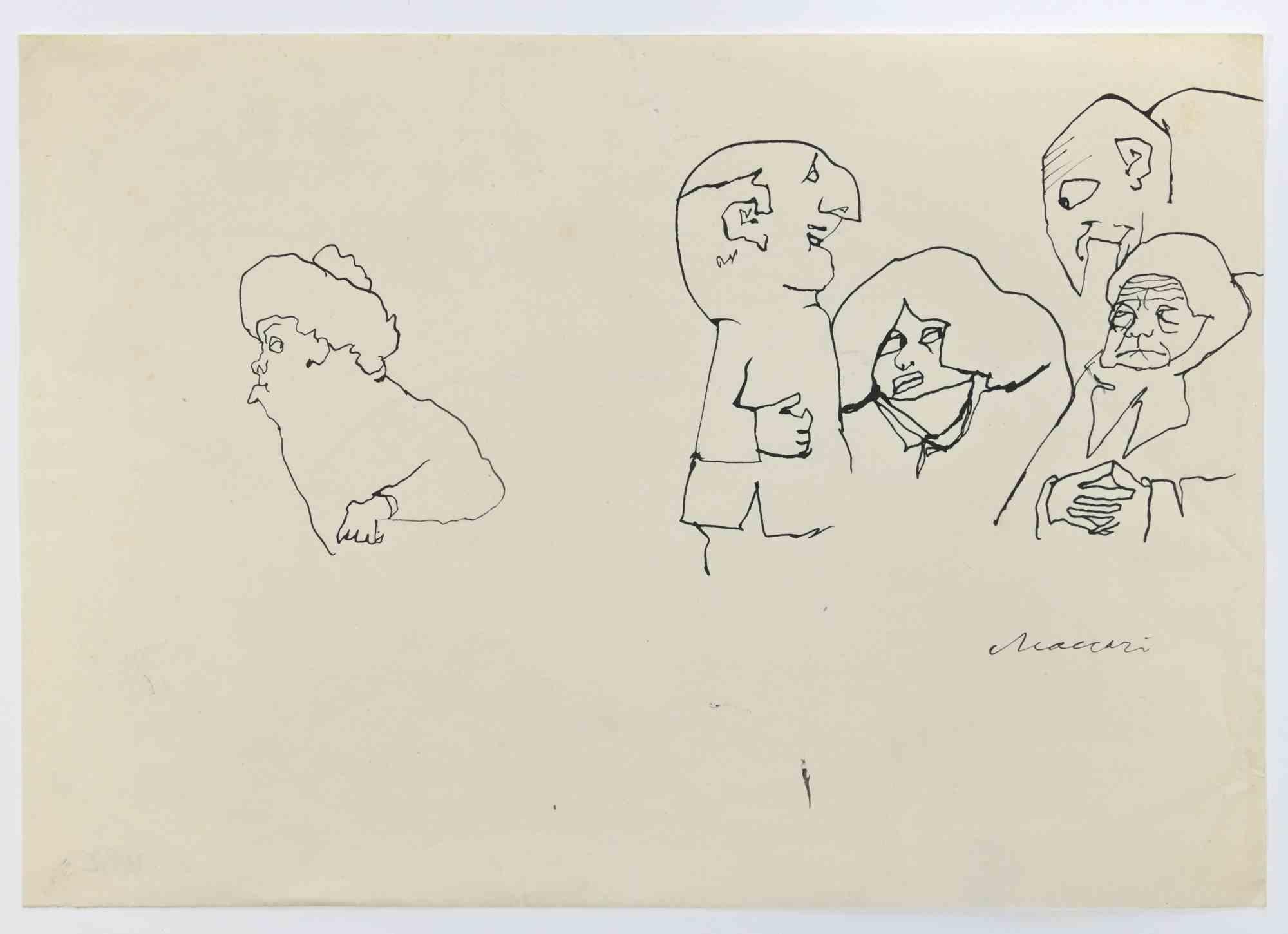 Figures is a China Ink Drawing realized by Mino Maccari  (1924-1989) in the 1950s.

Hand-signed on the lower.

Good condition with slight folding.

Mino Maccari (Siena, 1924-Rome, June 16, 1989) was an Italian writer, painter, engraver and