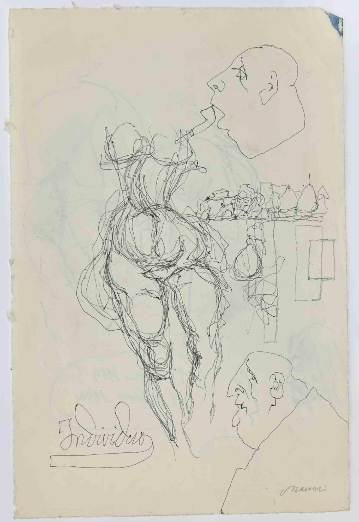 Profiles is a Pen Drawing realized by Mino Maccari  (1924-1989) in the 1960s.

Hand-signed on the lower with another drawing on the rear.

Good condition with slight folding.

Mino Maccari (Siena, 1924-Rome, June 16, 1989) was an Italian writer,
